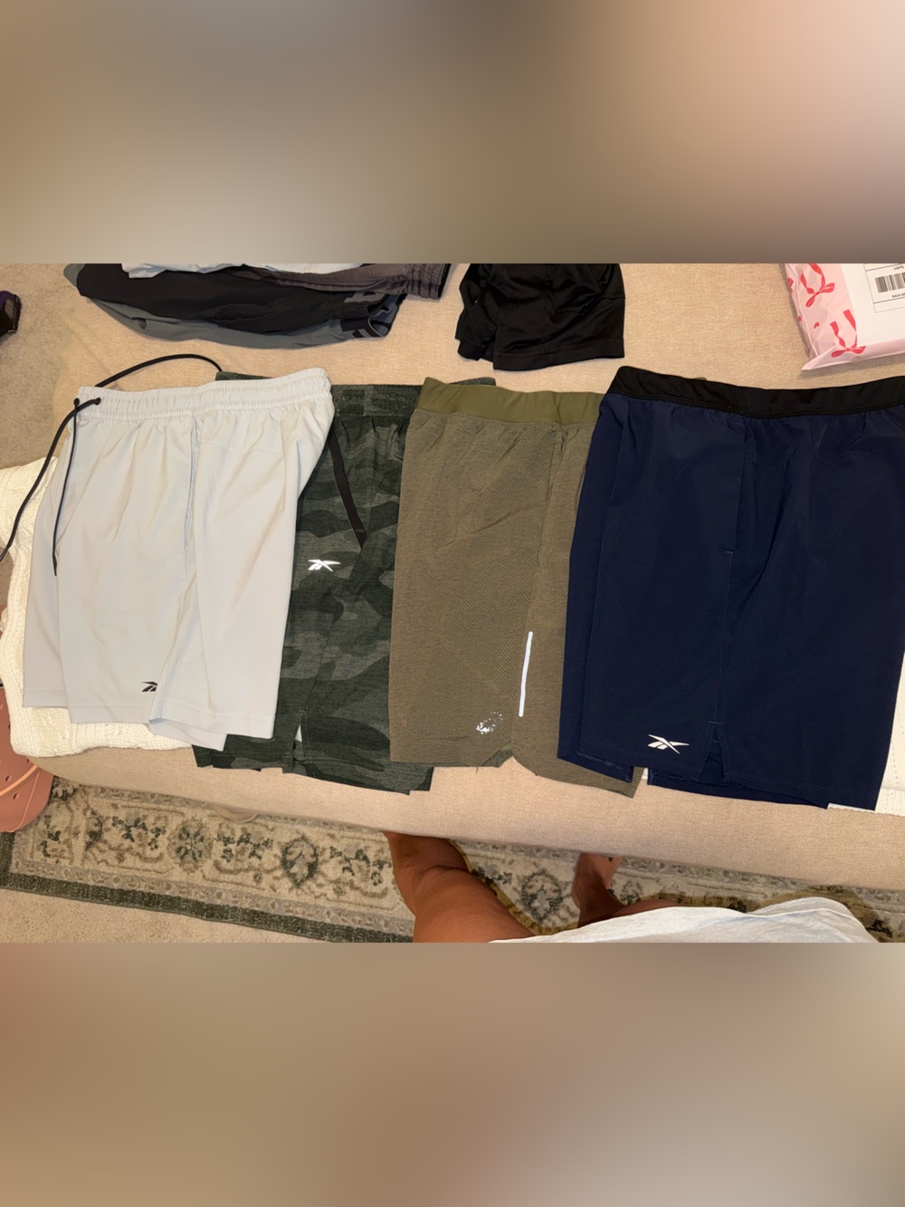 Reebok Men's Athletic Shorts Pack - Light Gray, Camo Green, Olive, Navy